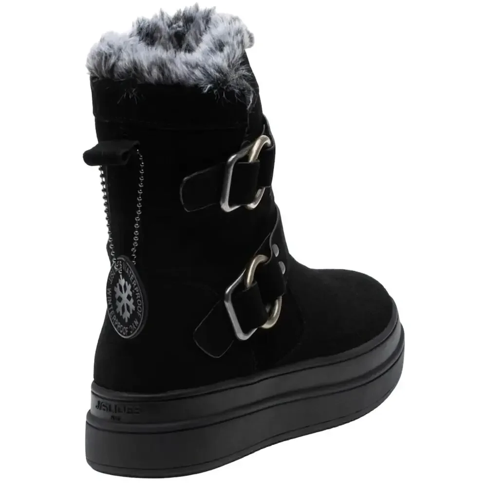 J/Slides NYC Nelly Black Women Winter Boot Size 7 Suede Faux Fur Waterproof New